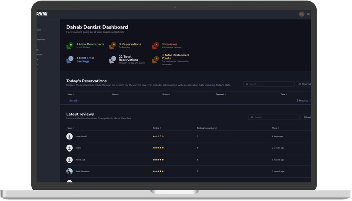 Dahab Dentist dashboard shown on a laptop