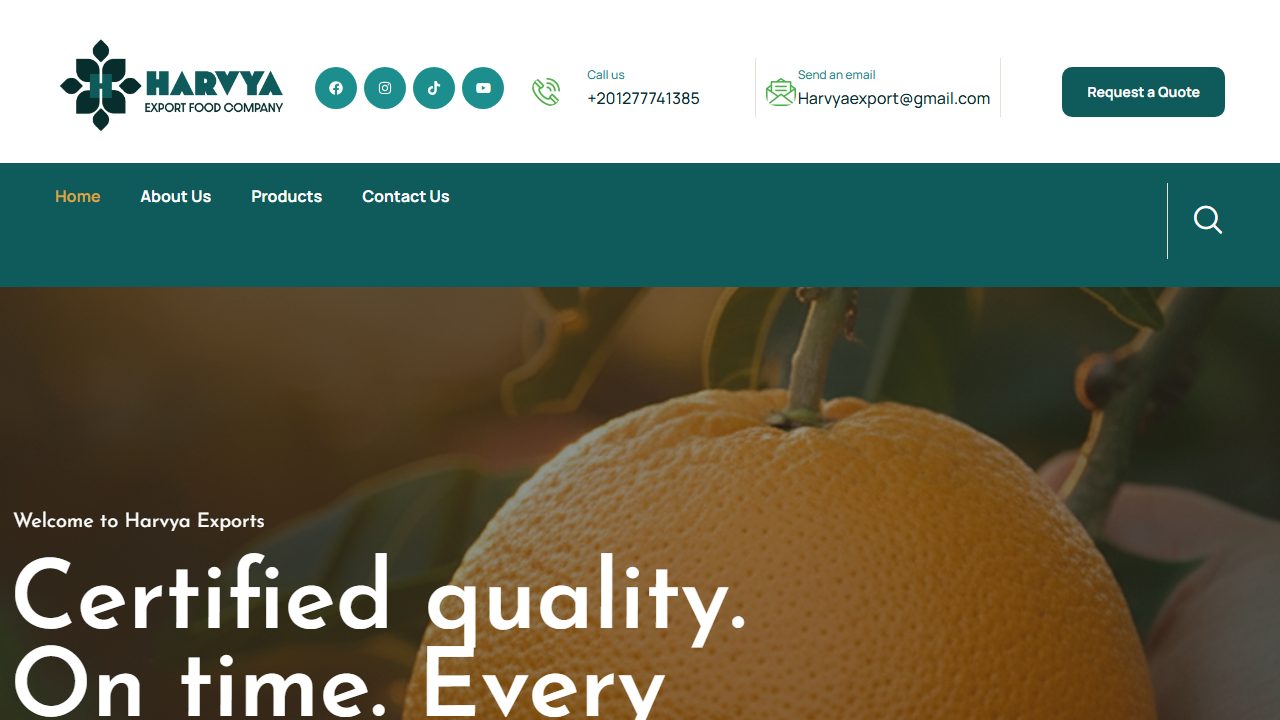 Harvya Export Food Company website